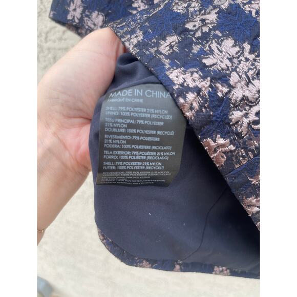 Club Monaco Brocade Puff Sleeve Blue/Gold Square Neck Blouse - 0 - Picture 6 of 7